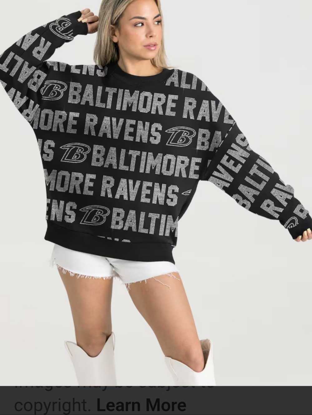 Baltimore Ravens Sparkling Black Oversized Women’s Sweat Shirt. Sz L